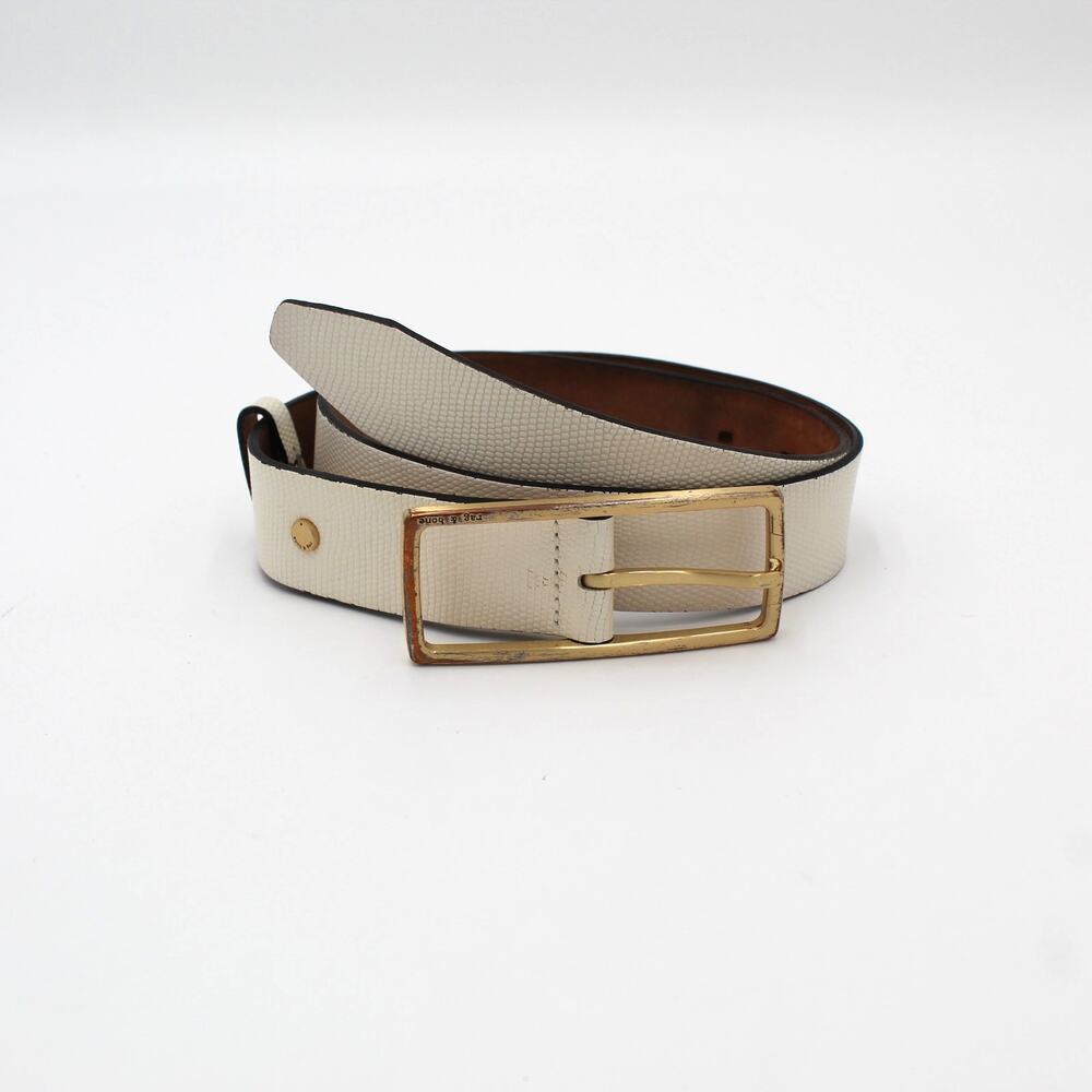 Rag & Bone Rebound Belt Womens Small White Leather Embossed Gold Buckle